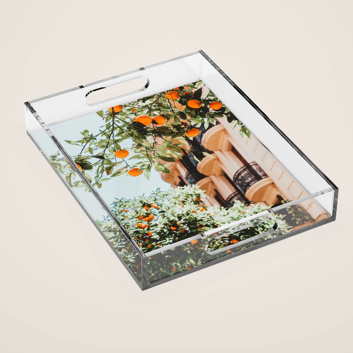 Orange Tree Fruits Print, Barcelona Spain Print, Orange Fruits Wall Art Print, Urban Photography, Tropical Summer Print Acrylic Tray Gallery Image 1