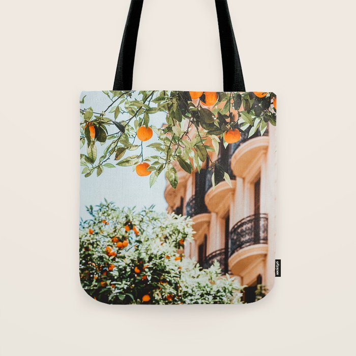 Orange Tree Fruits Print, Barcelona Spain Print, Orange Fruits Wall Art Print, Urban Photography, Tropical Summer Print Tote Bag Gallery Image 1
