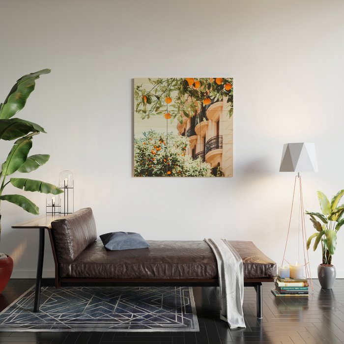Orange Tree Fruits Print, Barcelona Spain Print, Orange Fruits Wall Art Print, Urban Photography, Tropical Summer Print Wood Wall Art Gallery Image 2