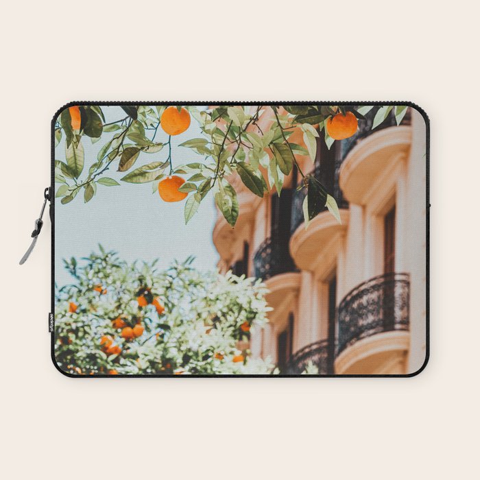 Orange Tree Fruits Print, Barcelona Spain Print, Orange Fruits Wall Art Print, Urban Photography, Tropical Summer Print Laptop Sleeve Gallery Image 1