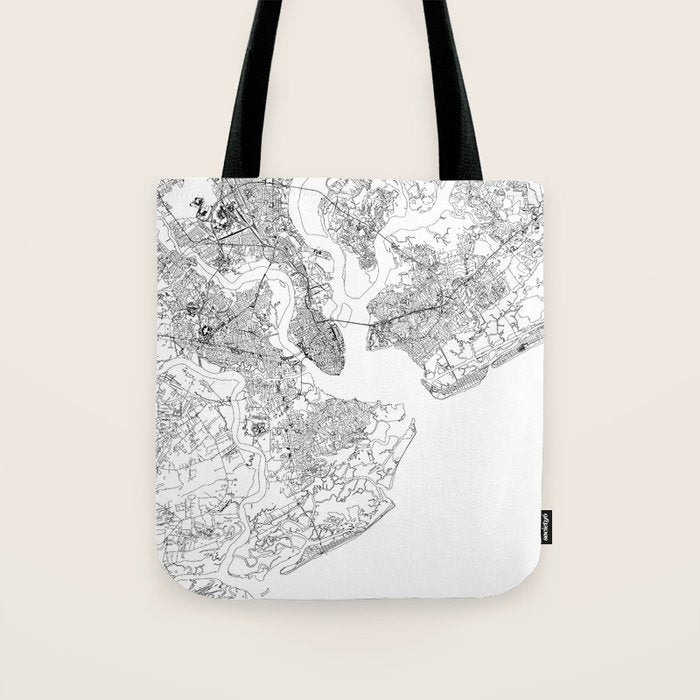 Charleston White Map Tote Bag Gallery Image 1