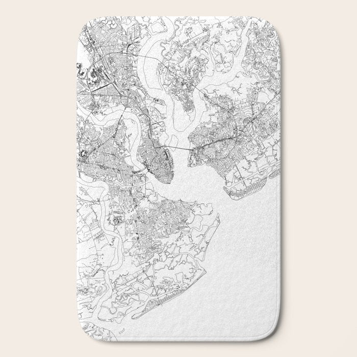 Charleston White Map Bath Mat Gallery Image 2