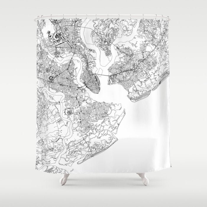 Charleston White Map Shower Curtain Gallery Image 1