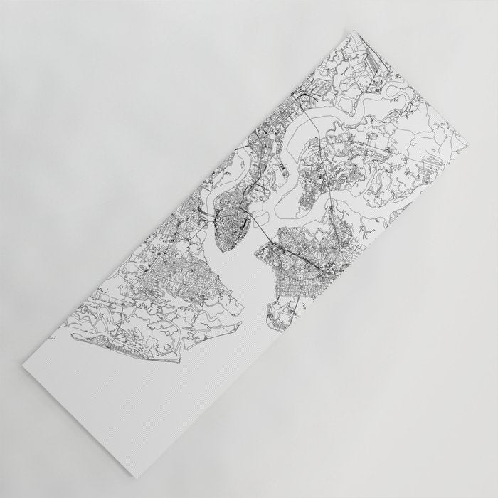 Charleston White Map Yoga Mat Gallery Image 1