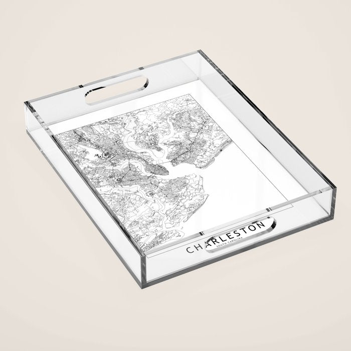 Charleston White Map Acrylic Tray Gallery Image 1