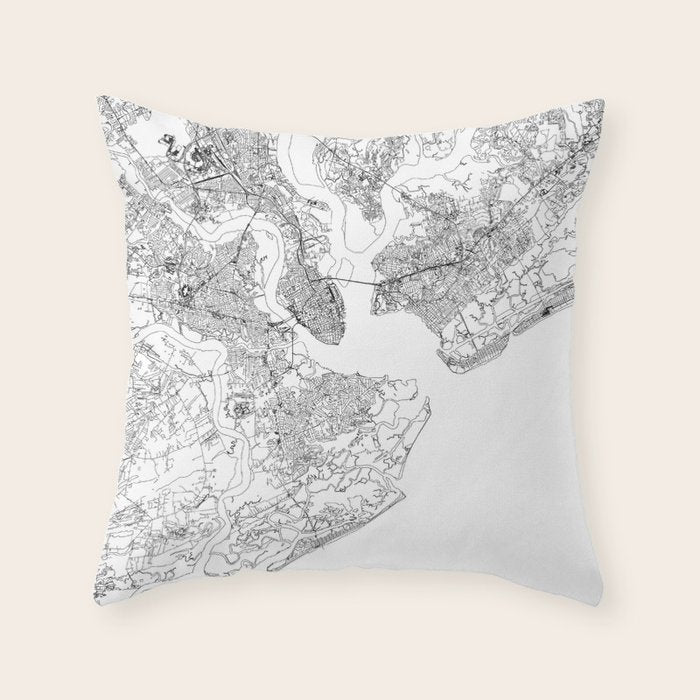 Charleston White Map Throw Pillow Gallery Image 6