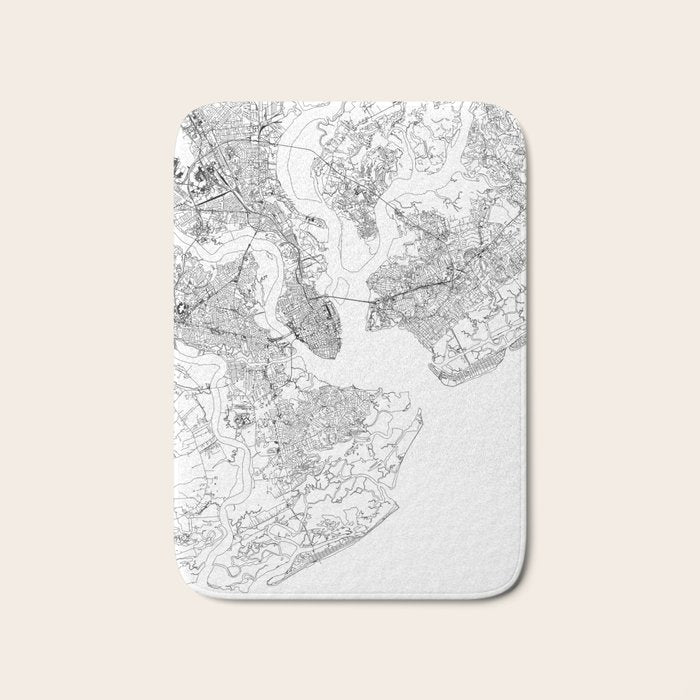 Charleston White Map Bath Mat Gallery Image 1