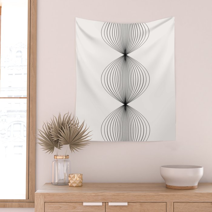 Geometric Orb Shapes - Black and White Wall Tapestry Gallery Image 2