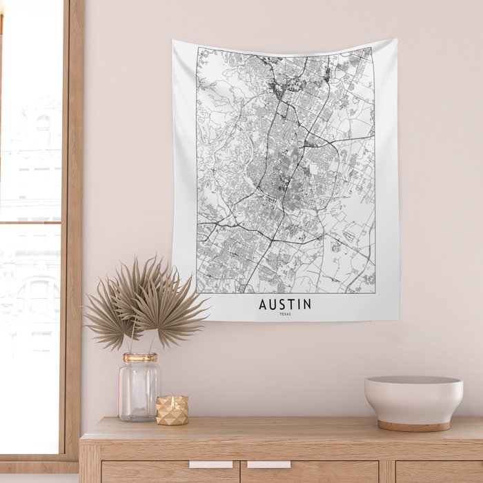 Austin White Map Wall Tapestry Gallery Image 2