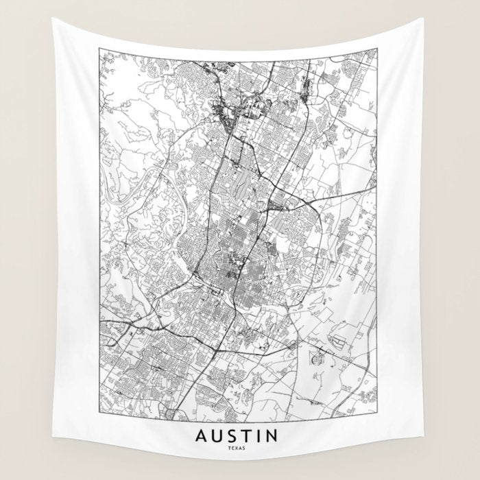 Austin White Map Wall Tapestry Gallery Image 4