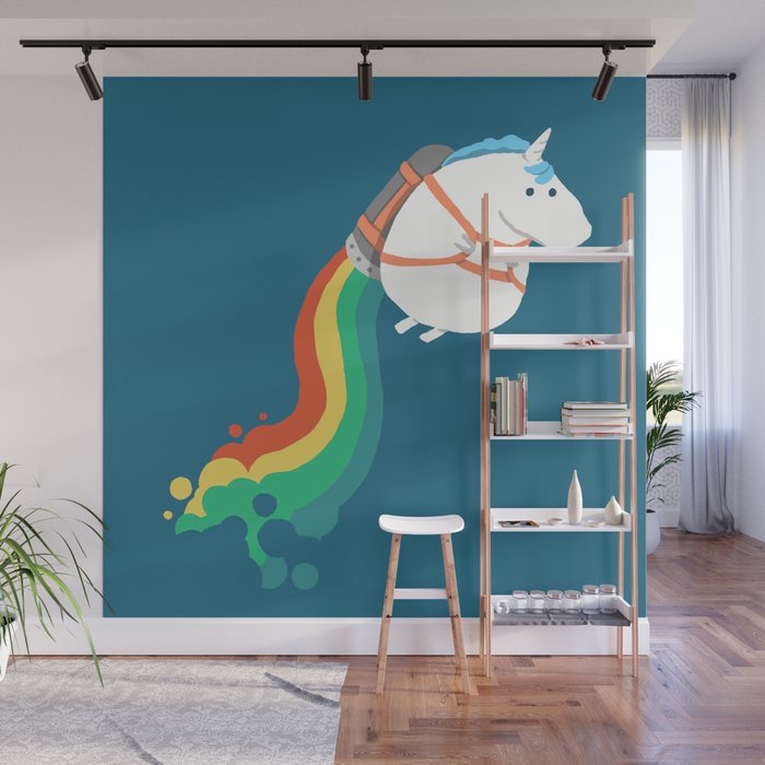 Fat Unicorn on Rainbow Jetpack Wall Mural Gallery Image 1