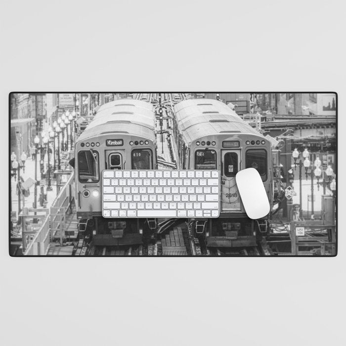 Black and White Chicago Train El Train above Wabash Ave the Loop Windy City Desk Mat Gallery Image 1