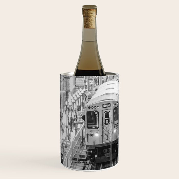 Black and White Chicago Train El Train above Wabash Ave the Loop Windy City Wine Chiller Gallery Image 2