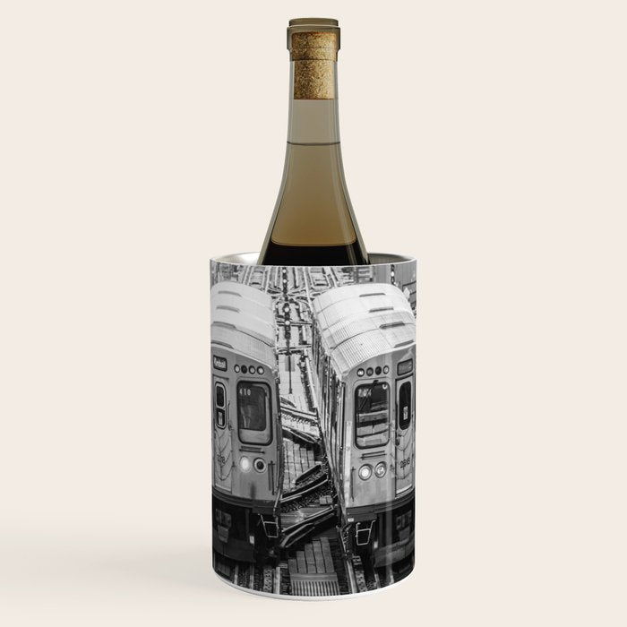 Black and White Chicago Train El Train above Wabash Ave the Loop Windy City Wine Chiller Gallery Image 1