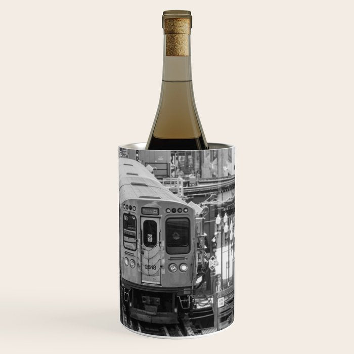 Black and White Chicago Train El Train above Wabash Ave the Loop Windy City Wine Chiller Gallery Image 3