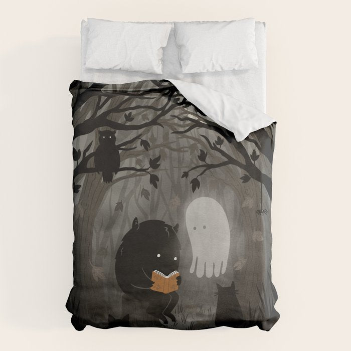 A Quiet Spooky Spot (Book Reading Monster) Duvet Cover Gallery Image 6