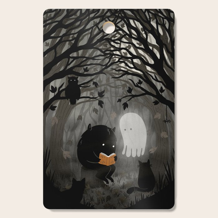A Quiet Spooky Spot (Book Reading Monster) Cutting Board Gallery Image 1