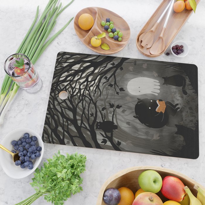 A Quiet Spooky Spot (Book Reading Monster) Cutting Board Gallery Image 2