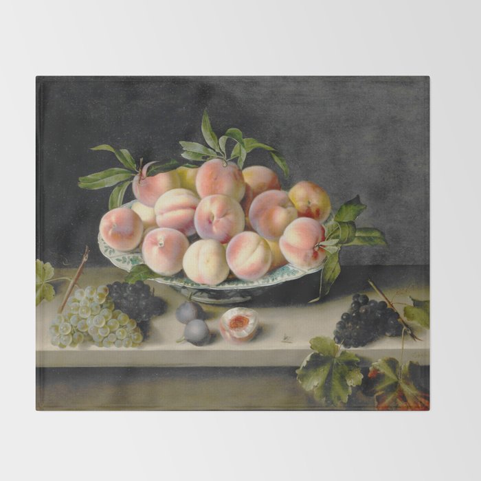 Moillon 17th Century Still Life With Peaches & Grapes Throw Blanket Gallery Image 2