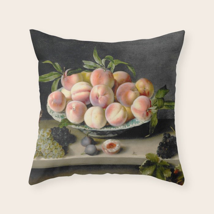 Moillon 17th Century Still Life With Peaches & Grapes Throw Pillow Gallery Image 6