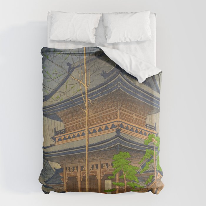 Rain in Higashi-Honganji Temple, Kyoto Asano Takeji Japanese Woodblock Print Duvet Cover Gallery Image 6