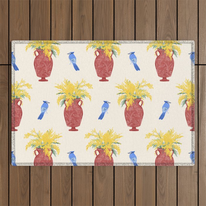 Mimosa and Blue Jay Outdoor Rug Gallery Image 1