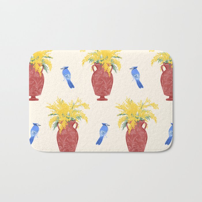 Mimosa and Blue Jay Bath Mat Gallery Image 1