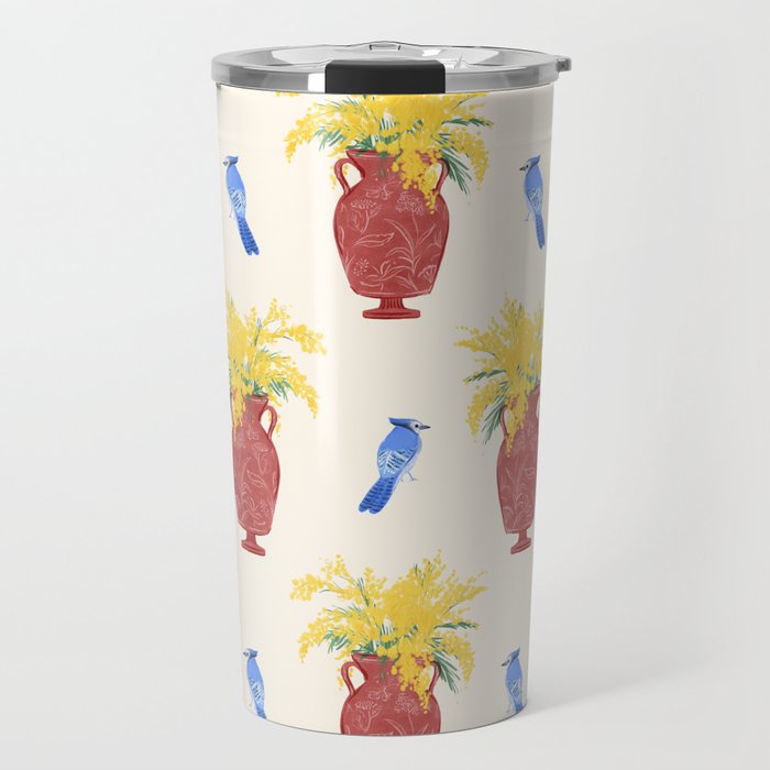 Mimosa and Blue Jay Travel Mug Gallery Image 1