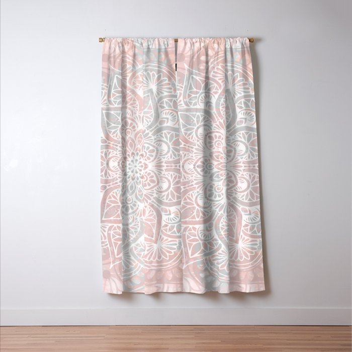 Mandala, Yoga, Love, Coral and Gray, Wall Art Boho Window Curtain Gallery Image 3