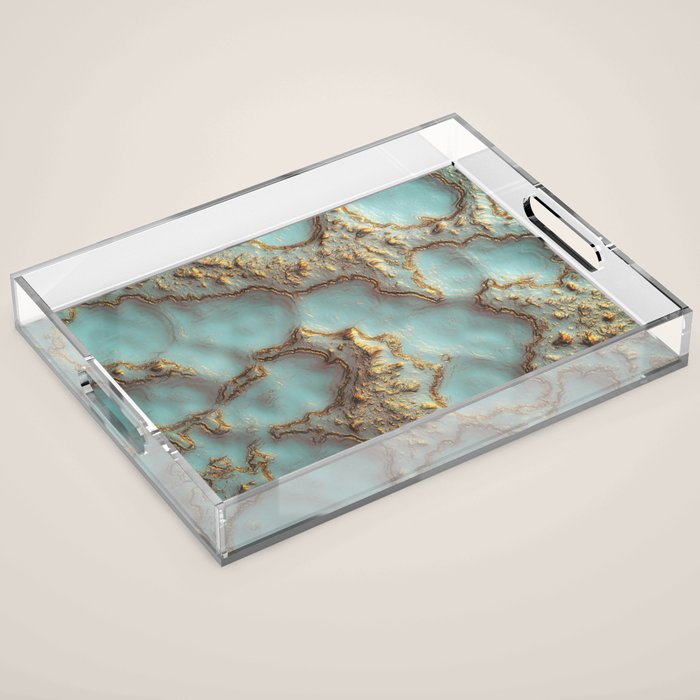 Aqua Coral Reef Abstract Acrylic Tray Gallery Image 1
