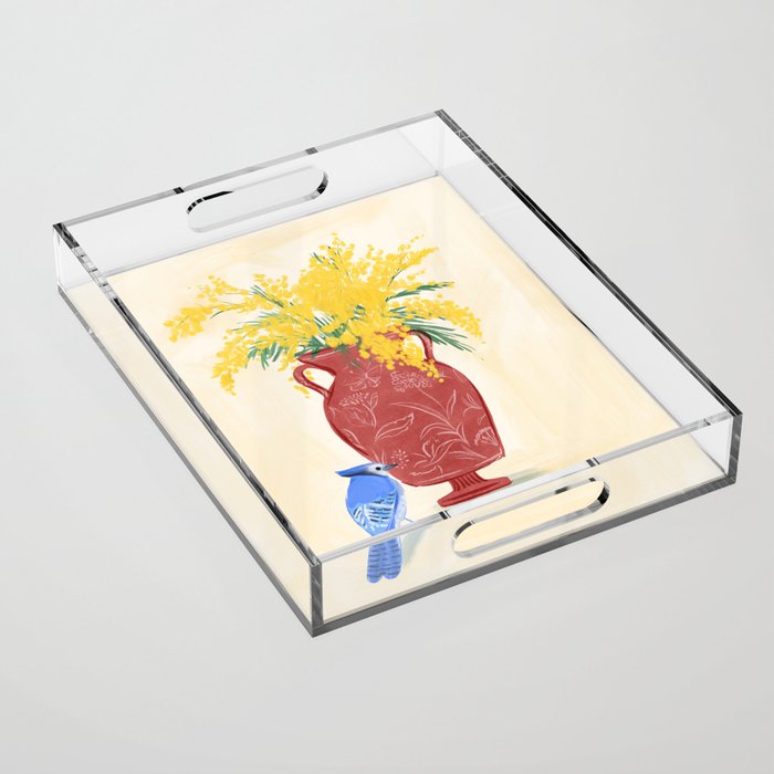 Mimosa and Blue Jay Acrylic Tray Gallery Image 1