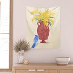Mimosa and Blue Jay Wall Tapestry Gallery Image 2