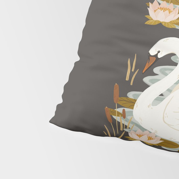 Swan Dance - Charcoal Black Background Pillow Sham Gallery Image 4