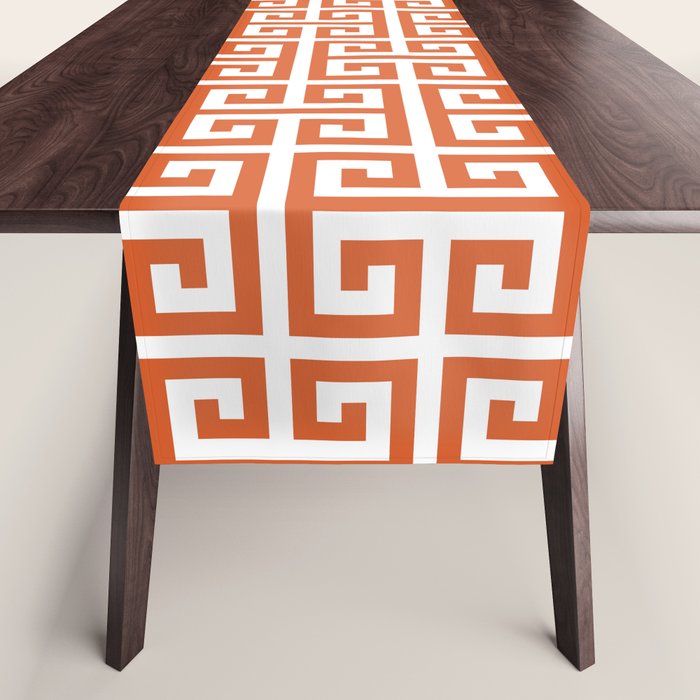 Burnt Orange and White Greek Key Pattern Table Runner Gallery Image 1