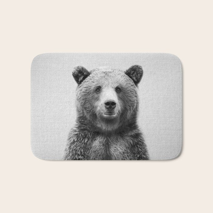 Grizzly Bear - Black & White Bath Mat Gallery Image 1