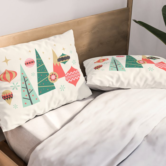 Retro Christmas Card Theme - Plain White Pillow Sham Gallery Image 2