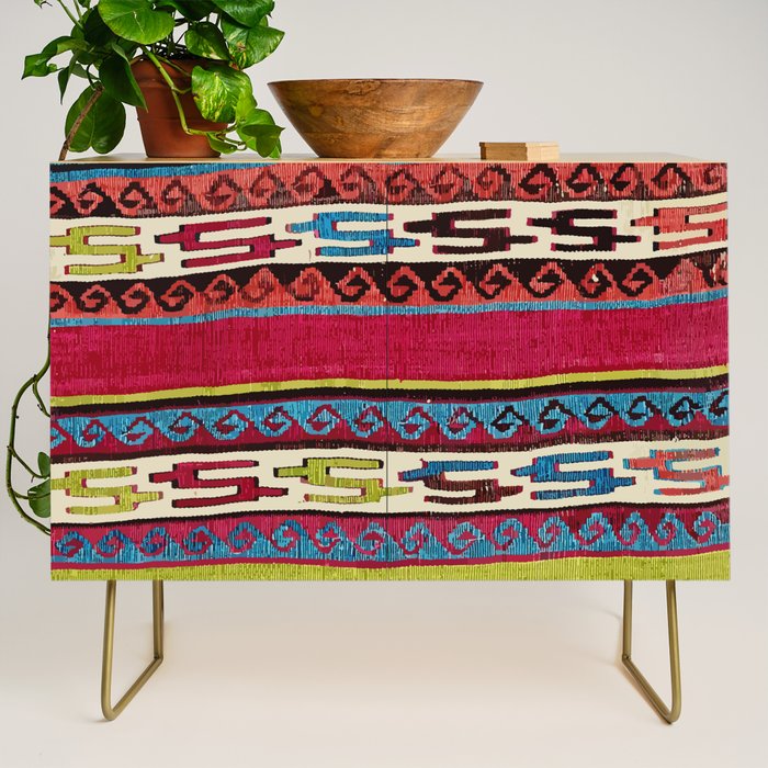 Turkish Antique Kilim Print with Horizontal Stripes  Credenza Gallery Image 1