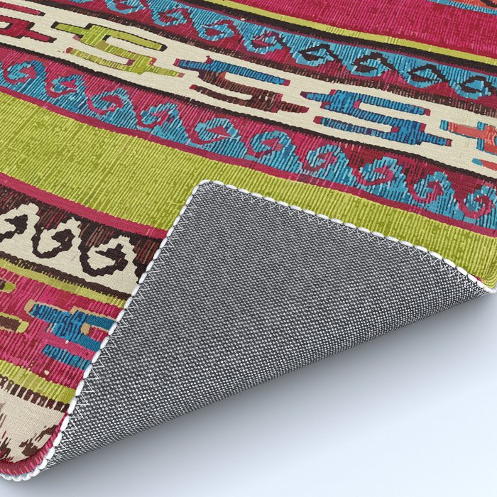 Turkish Antique Kilim Print with Horizontal Stripes  Rug Gallery Image 4