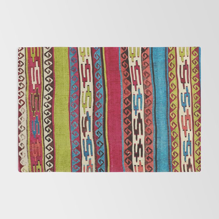Turkish Antique Kilim Print with Horizontal Stripes  Rug Gallery Image 2