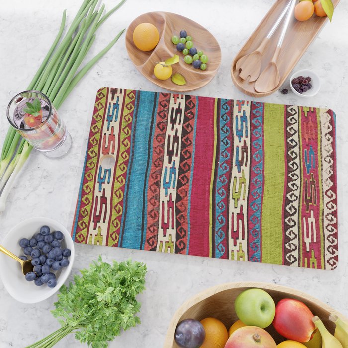 Turkish Antique Kilim Print with Horizontal Stripes  Cutting Board Gallery Image 2