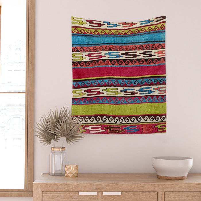 Turkish Antique Kilim Print with Horizontal Stripes  Wall Tapestry Gallery Image 2