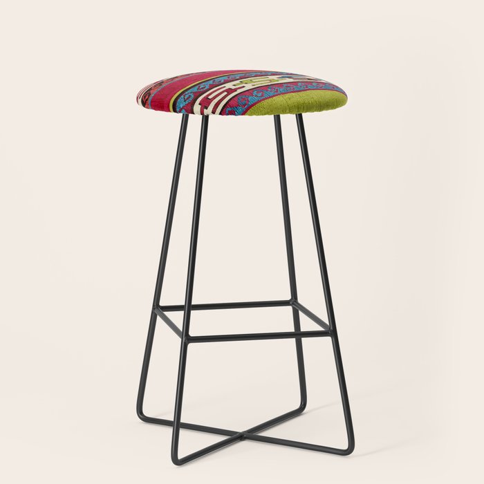 Turkish Antique Kilim Print with Horizontal Stripes  Stool Gallery Image 1