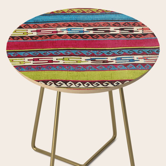 Turkish Antique Kilim Print with Horizontal Stripes  Side Table Gallery Image 2
