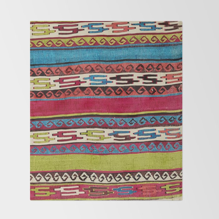 Turkish Antique Kilim Print with Horizontal Stripes  Throw Blanket Gallery Image 2