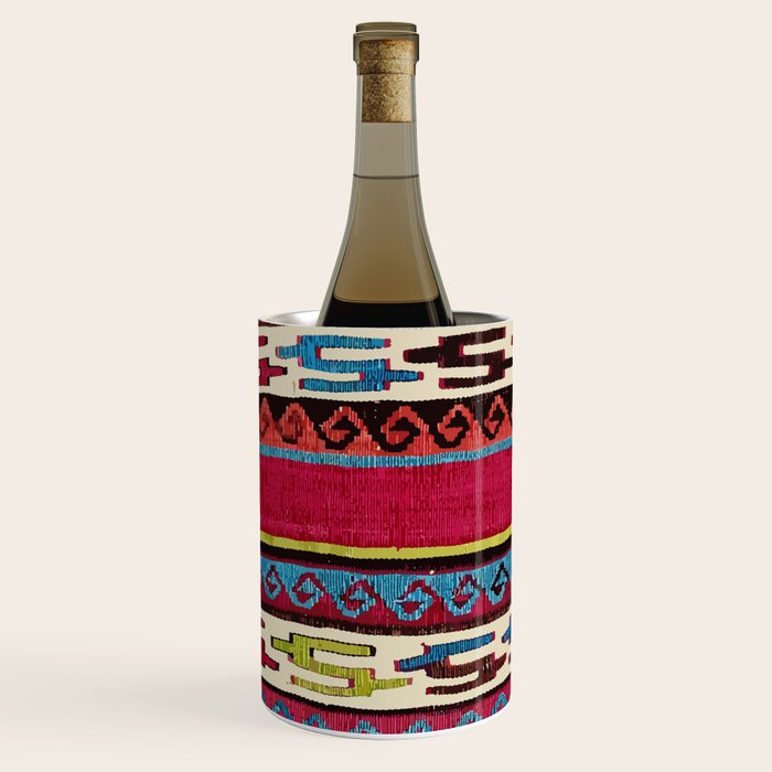 Turkish Antique Kilim Print with Horizontal Stripes  Wine Chiller Gallery Image 1