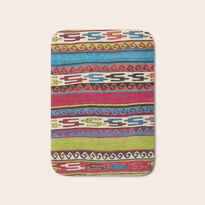 Turkish Antique Kilim Print with Horizontal Stripes  Bath Mat Gallery Image 1