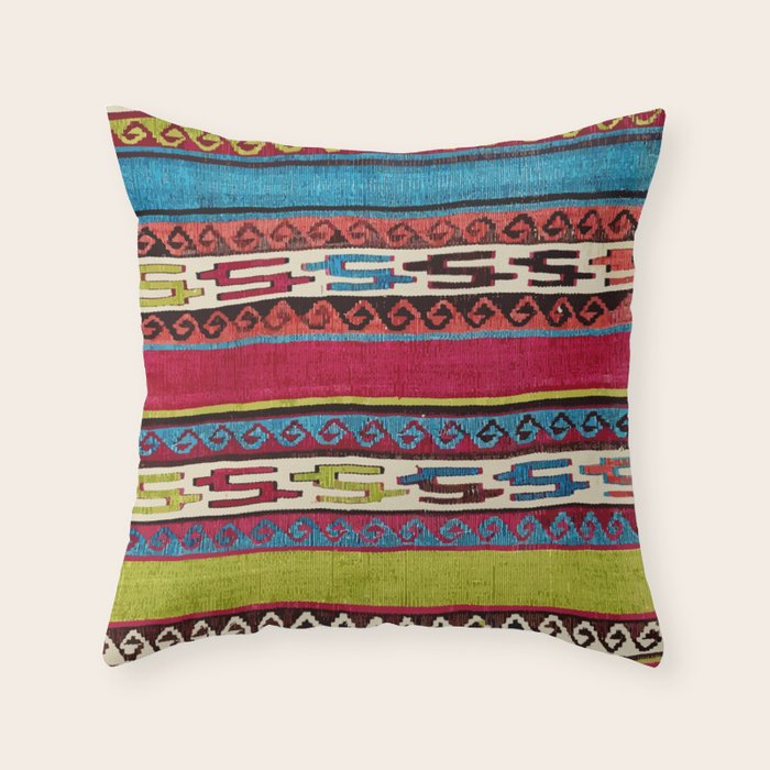 Turkish Antique Kilim Print with Horizontal Stripes  Throw Pillow Gallery Image 1