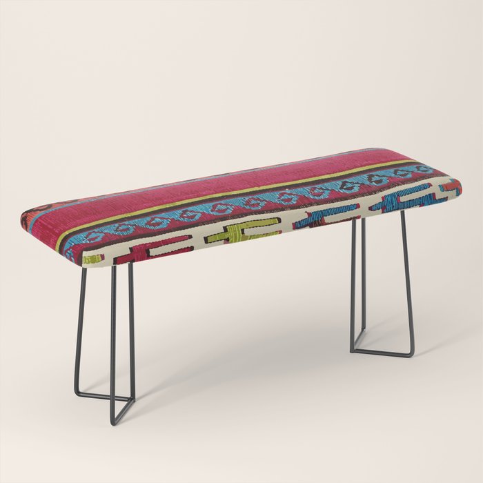 Turkish Antique Kilim Print with Horizontal Stripes  Bench Gallery Image 1