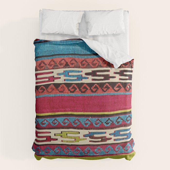 Turkish Antique Kilim Print with Horizontal Stripes  Duvet Cover Gallery Image 6