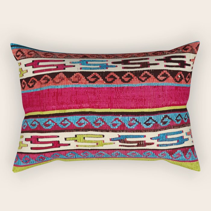 Turkish Antique Kilim Print with Horizontal Stripes  Rectangular Pillow Gallery Image 2